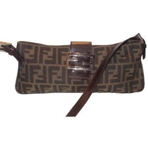 Fendi Baguette Style Shoulder Cross Body Zucco Print In Browns Canvas